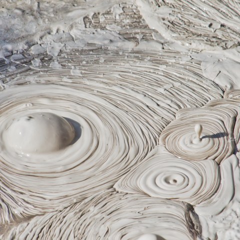 Bubbling mud pool with concentric textured patterns.